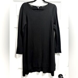 EILEEN FISHER Black Merino Wool Round Roll Neck Tunic Sweater Dress Size Small